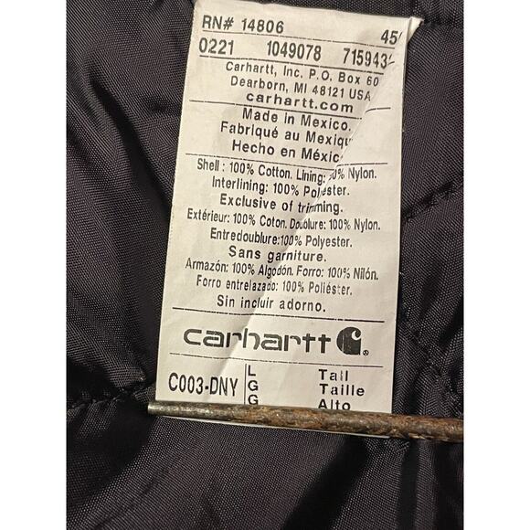 Large Tall Carhartt Arctic C003 Quilt Lined Blue Duck Jacket Chore Zipper Heavy - Picture 4 of 13